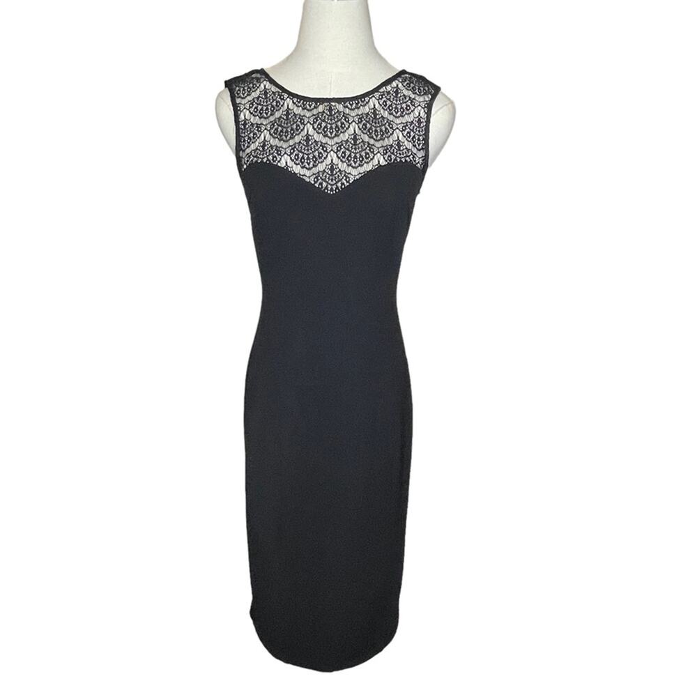 Guess Los Angeles Size 6 Black Bodycon Sleeveless Sheath Dress Lace Bodice